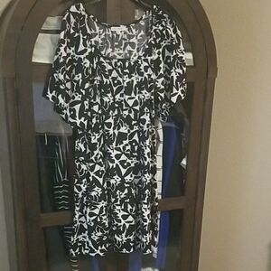 Black & White Floral Midi Dress with Flutter Sleeves